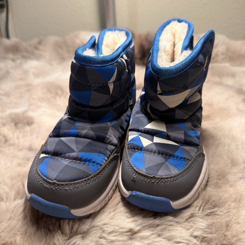 HOBIBEAR Winter Snow Boots Waterproof Toddler Blue Geometric Sz 8.5